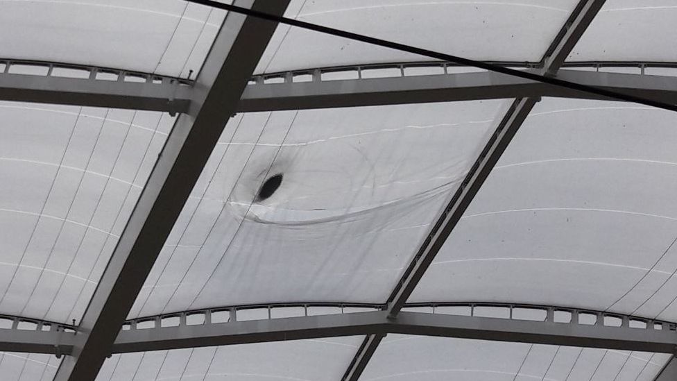 The damage to the roof