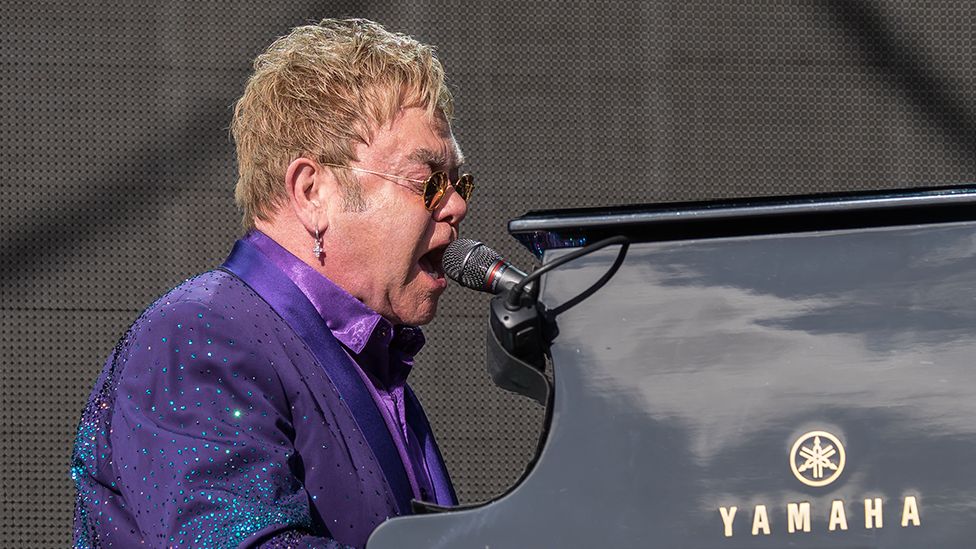 Sir Elton John performing in Cardiff