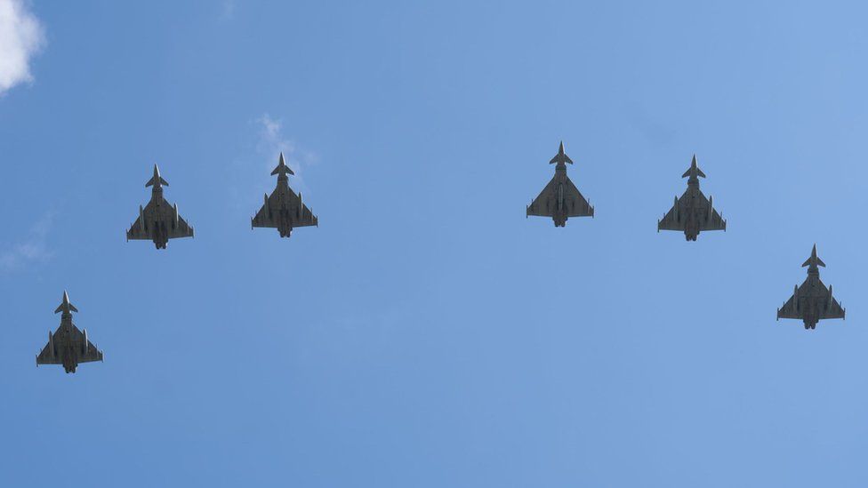 Flypast rehearsal with Typhoons flying in formation