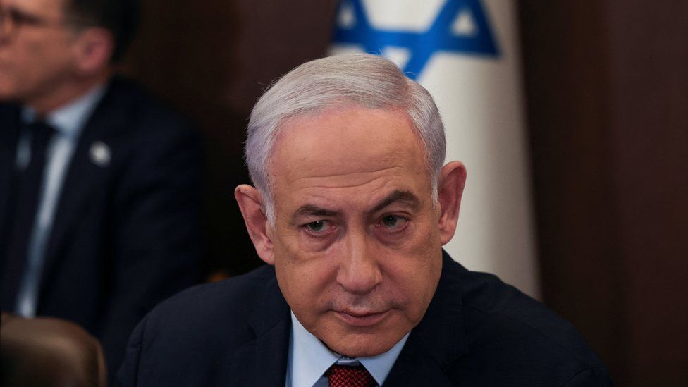 Israeli Prime Minister Benjamin Netanyahu attends the weekly cabinet meeting at the Prime Minister's office in Jerusalem, December 10, 2023