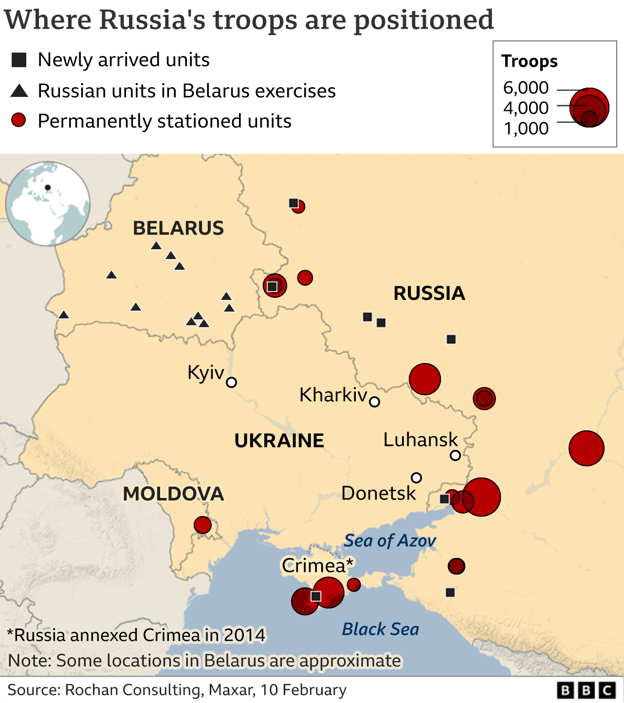 Map showing where the Russian troops are positioned.