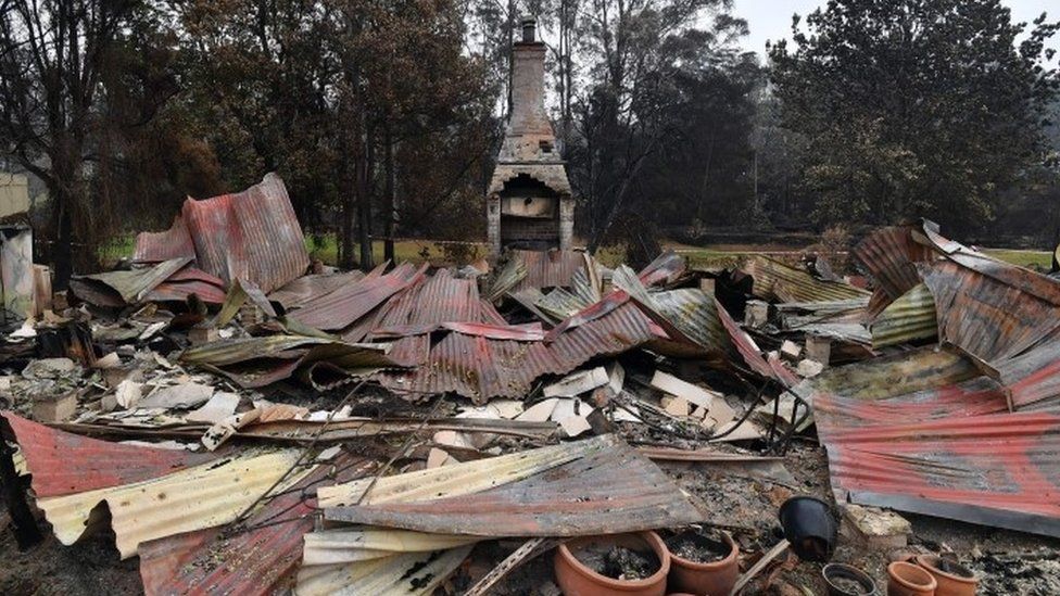 A destroyed house in Mogo Village, New South Wales
