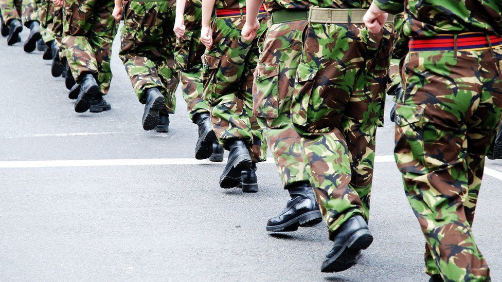 Soldiers marching in line