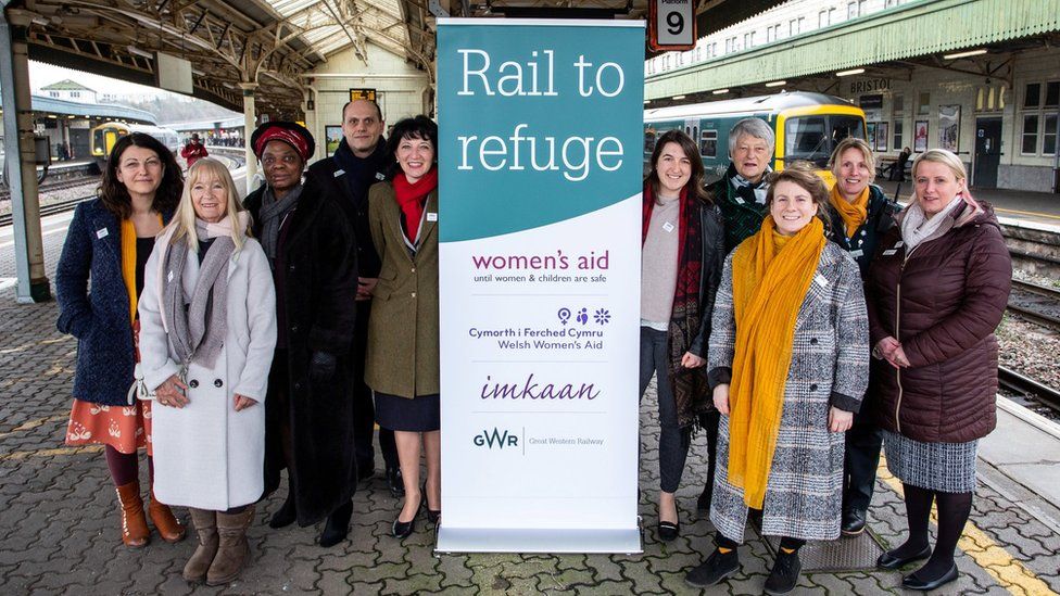 Representatives from Women's Aid, GWR and Southeastern and other domestic violence workers gathered for the launch on Wednesday