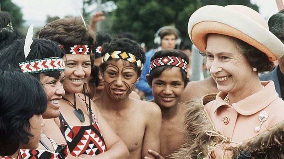 Queen Elizabeth II meets Maoris in New Zealand 1977