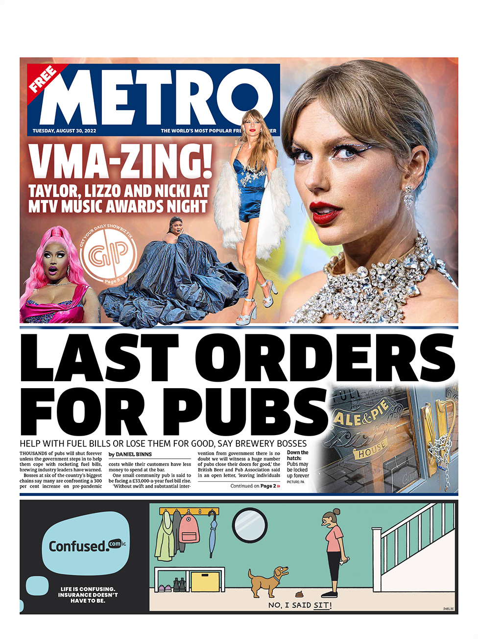 The headline in the Metro reads 'Last orders for pubs'