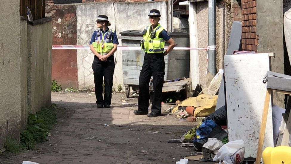 Scene of policeman stabing in Newport