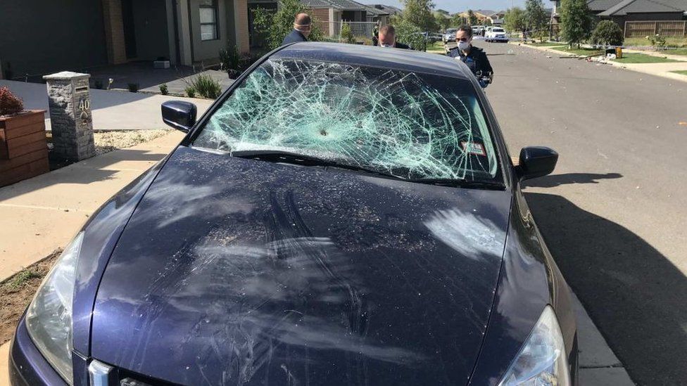 A car damaged during the trashing of an Airbnb house last month
