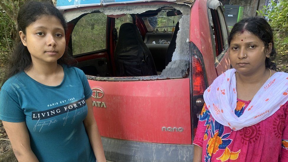 Sonali Saha and her mother said a crowd damaged their parked cars.