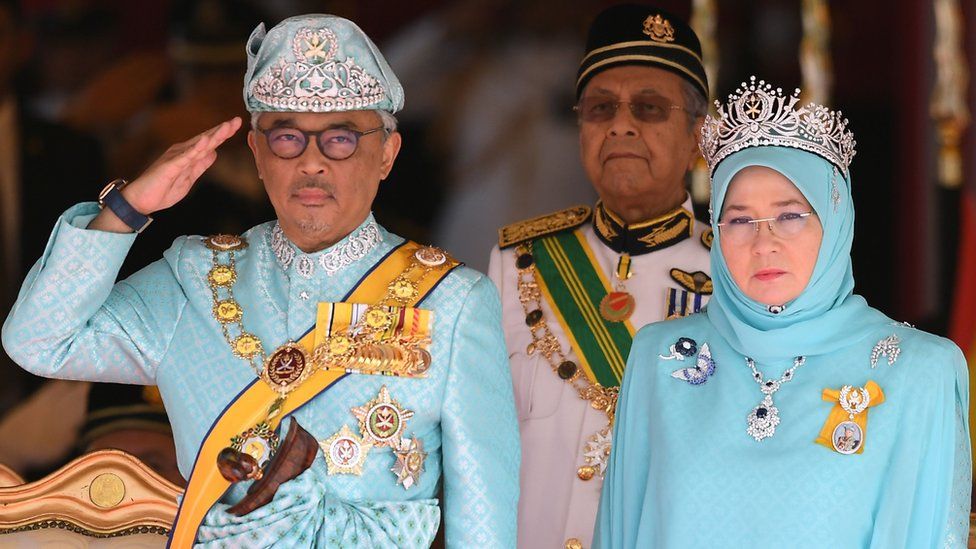 The Raja Permaisuri Agong, pictured with her husband, the sixth Sultan of Pahang, Al-Sultan Abdullah Ri'ayatuddin Al-Mustafa Billah Shah Ibni Sultan Ahmad Shah Al-Musta'in Billah