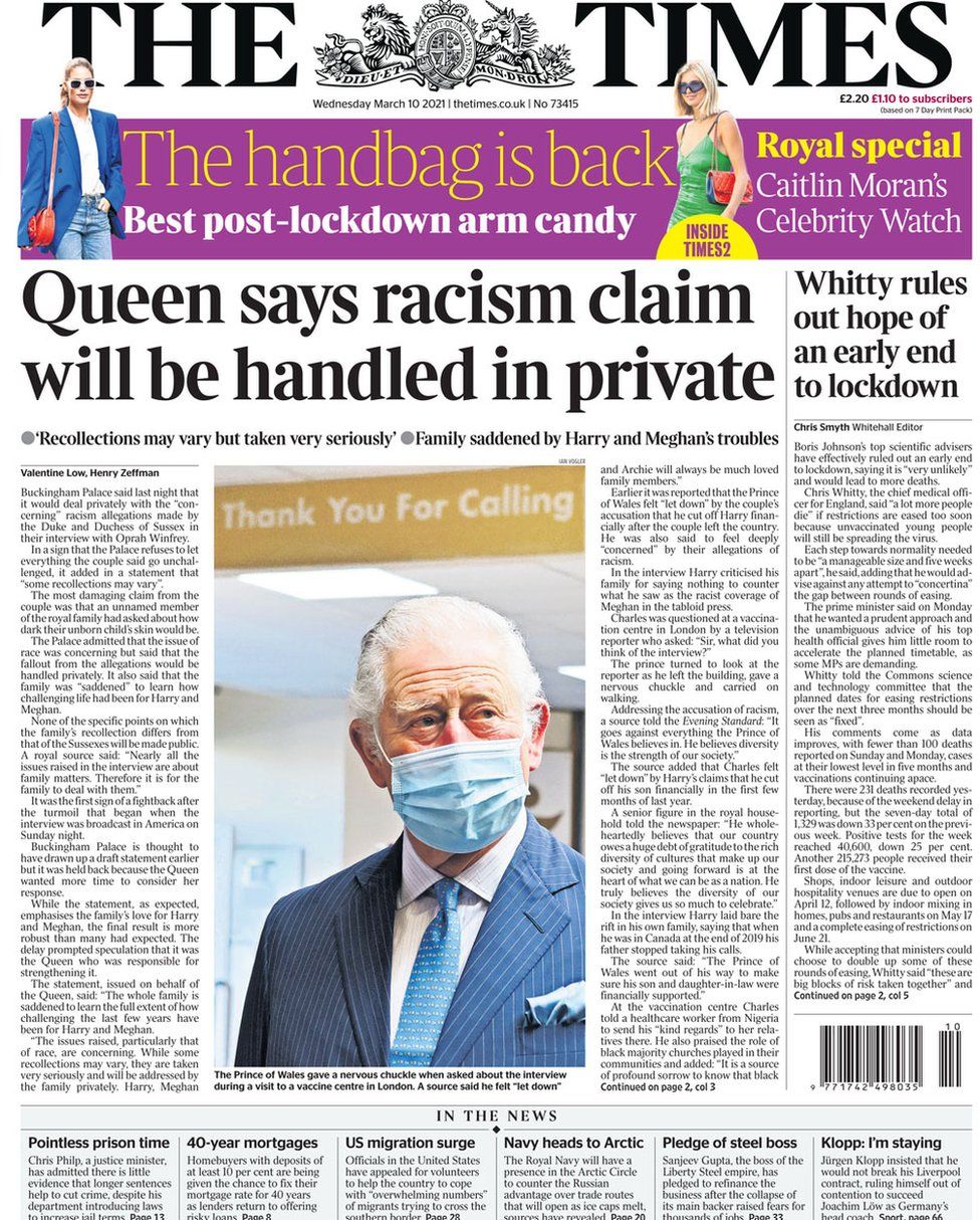 Newspaper headlines: Royal claims to be handled privately and 'Morgxit ...