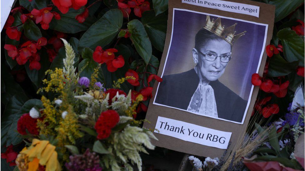 A picture of RBG at a makeshift memorial