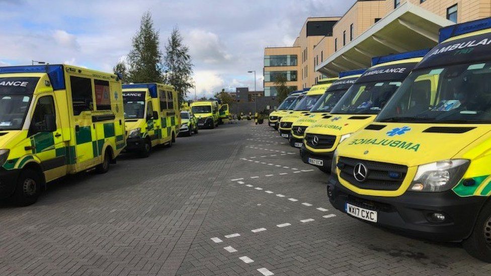 Ambulances queuing outside Southmead Hospital
