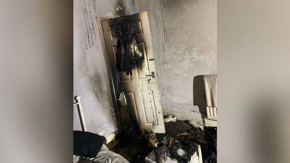 Fire damaged to the bedroom