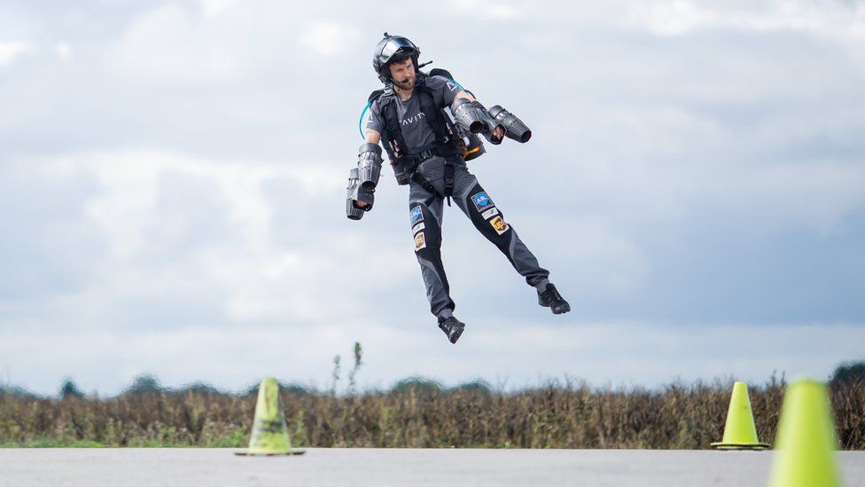 A man wearing a Gravity Industries jetpack