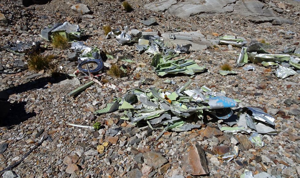 Some of the plane wreckage at the lower debris site