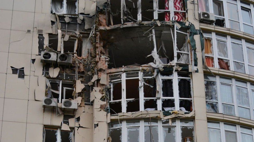 A damaged building in Kyiv