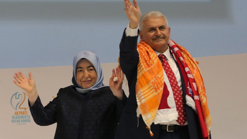 Binali Yildirim and his wife Semiha at the AKP congress in Ankara, 22 May