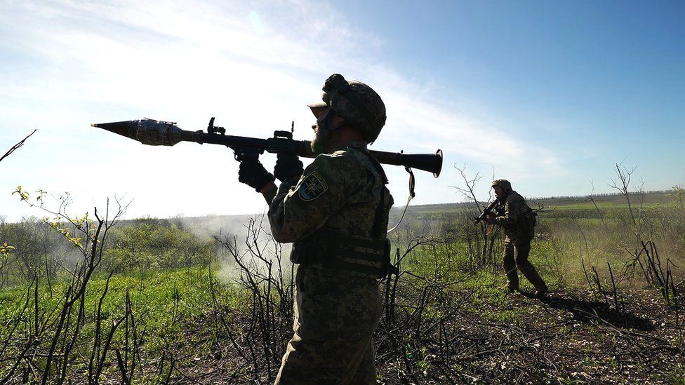 A subordinate   of the Ukrainian subject   prepares to occurrence  a rocket-propelled grenade (RPG) adjacent   the metropolis  of Bakhmut