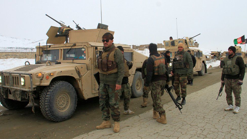 Afghan national army soldiers at site of crash
