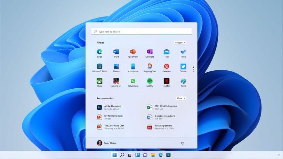 The Windows 11 start menu