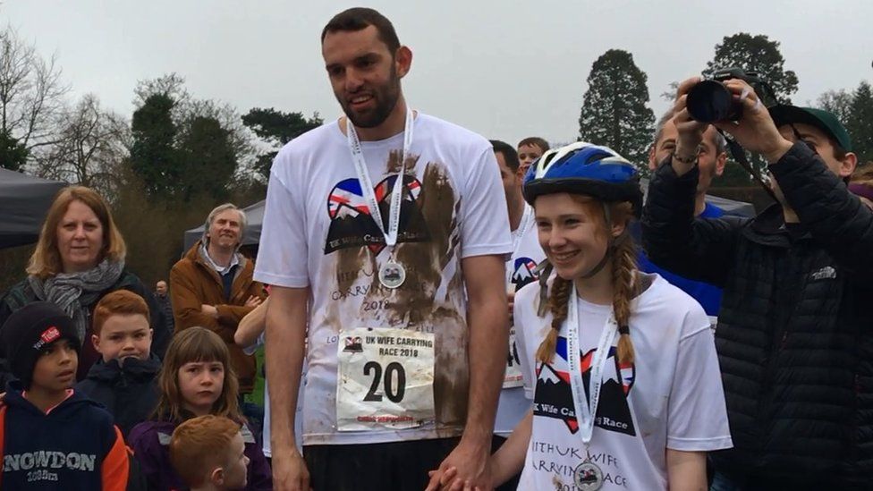 Uk Wife Carrying Contest Takes Place In Dorking Bbc News 