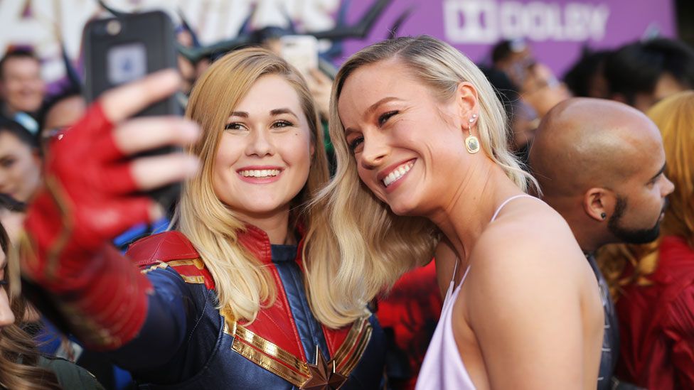 Brie Larson and fan at the Avengers: Endgame premiere