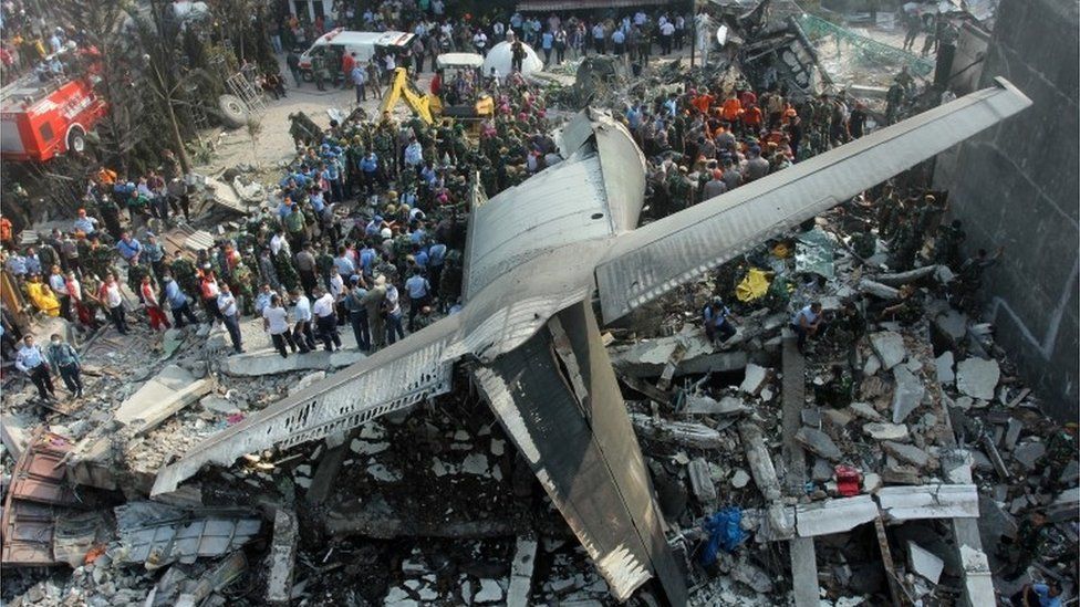 The Hercules C-130 crash site in Medan, Indonesian (30 June 2015)