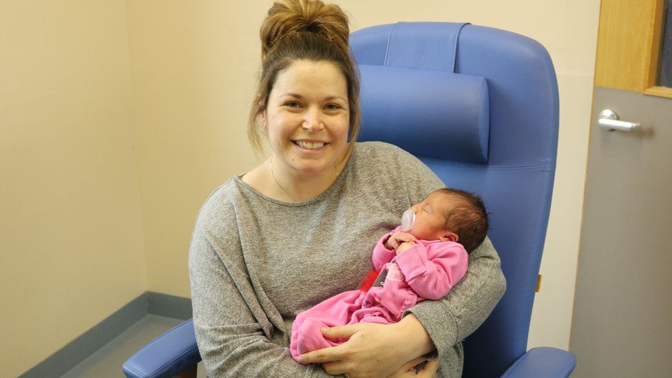 Bethan Roberts, from Llangefni, with baby Beca