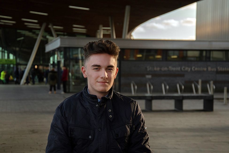 Will Lovatt at the bus station in Hanley, Stoke-on-Trent