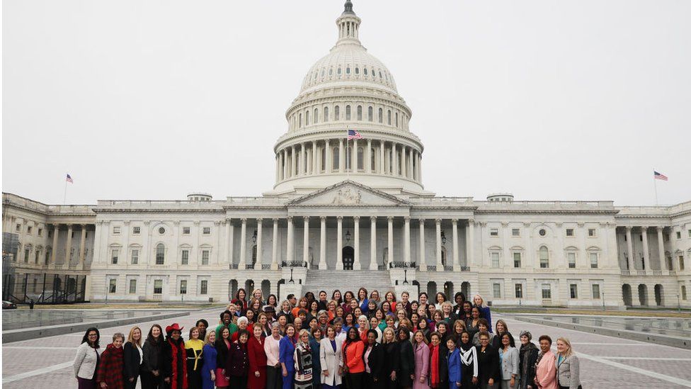 Speaker Nancy Pelosi (D-CA) (C front row) poses for photographs with all of her fellow House Democratic women in front of the U.S. Capitol January 04, 2019 in Washington, DC. The 116th Congress has the biggest number of female members ever while the number of Democratic women in the House has grown from 16 to 89 since 1989.