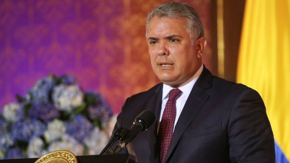 President Ivan Duque speaks during the announcement of the granting of legal status of temporary protection to all Venezuelan migrants,