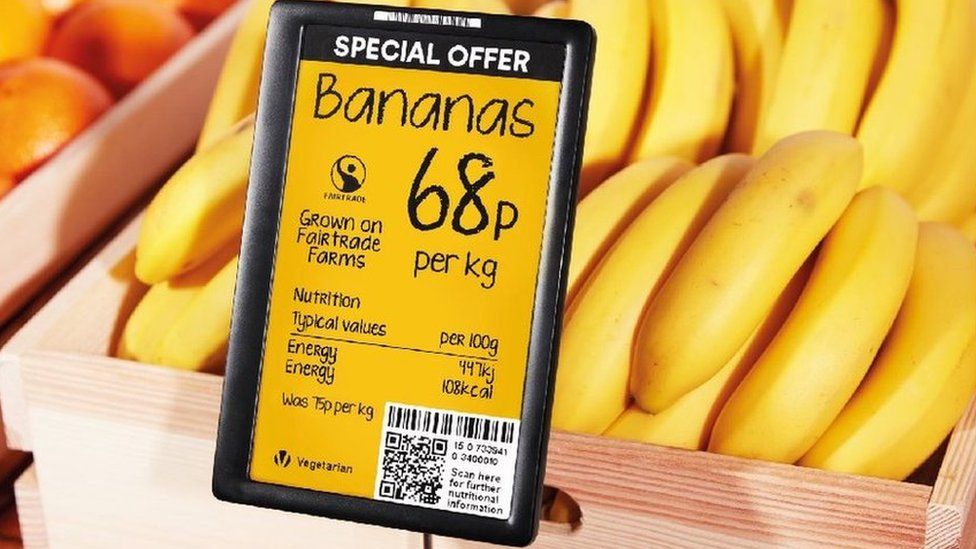 Bananas on sale with an electronic price tag