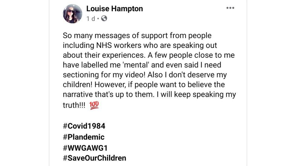 Screenshot of Louise Hampton's post on Facebook