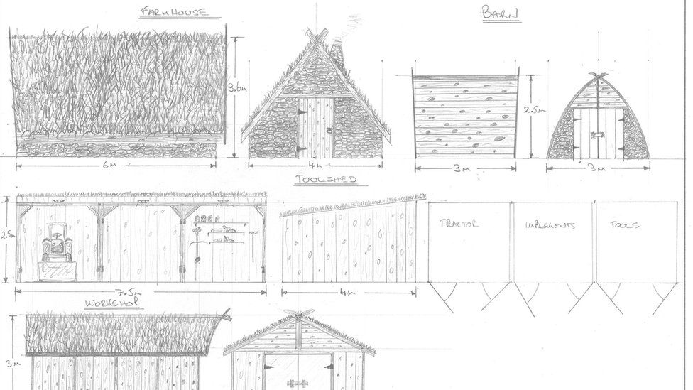 Chris Hall sketch of Viking buildings