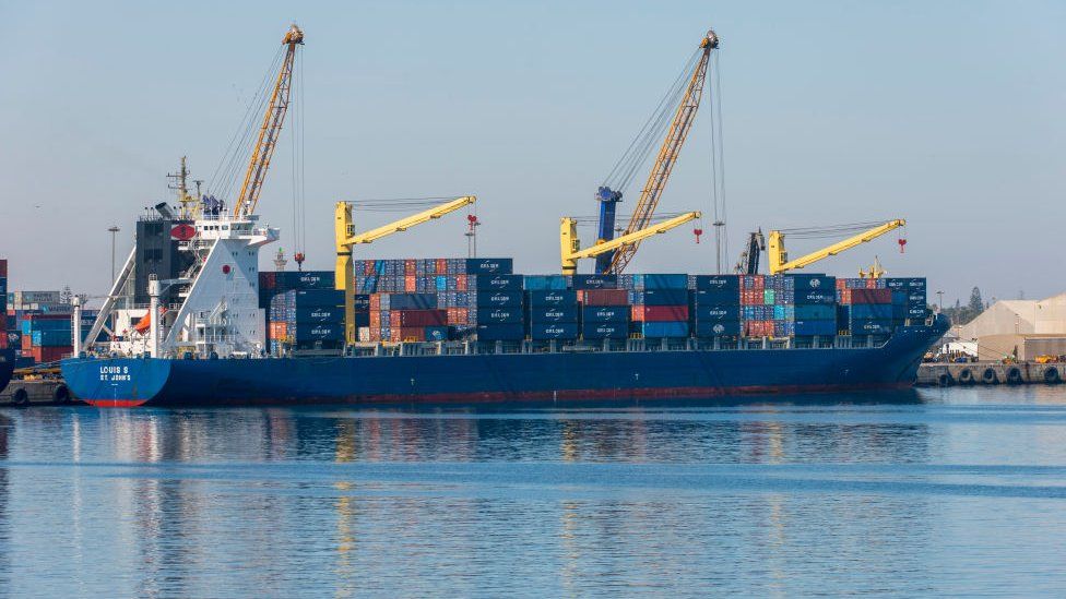 container ship at Walvis Bay, Namibia