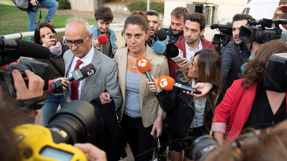 Marga Garau, the wife of Fernando Blanco who was arrested back in 2016 for a scam using his young daughter's rare disease, arrives to court in Lleida, Spain, 02 October 2018.