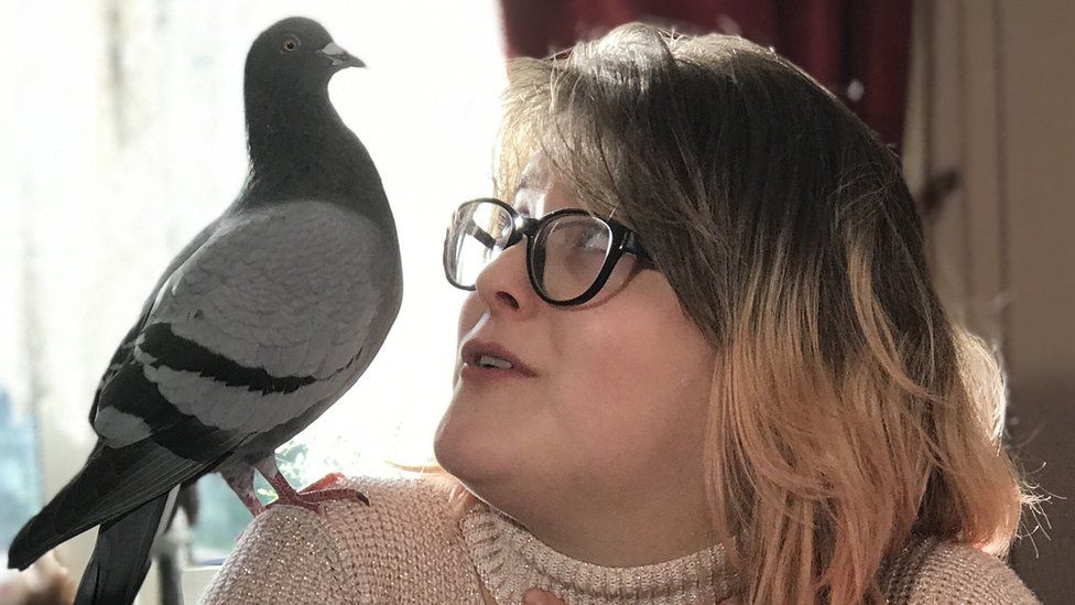 Molly Potter with Zazauthe rescue pigeon