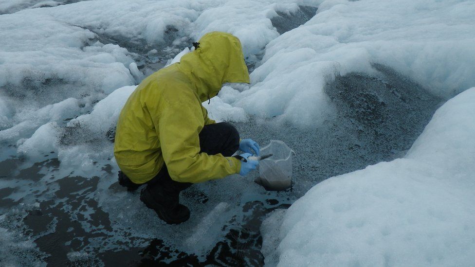 Scientists collecting water on the ice in 2014