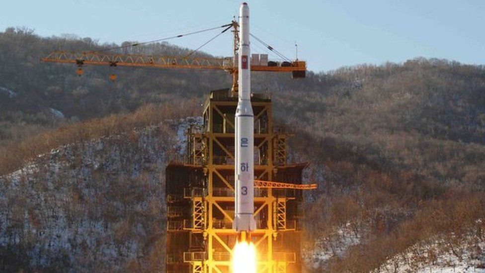 This picture taken by North Korea's official Korean Central News Agency (KCNA) on 12 December 2012 shows North Korean rocket Unha-3, carrying the satellite Kwangmyongsong-3, lifting off from the launching pad in Cholsan county, North Pyongan province in North Korea