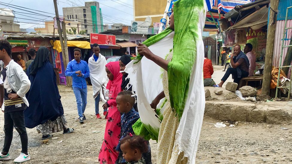 People in the Bole-Mikael neighbourhood of Addis Ababa dressing up for Eid