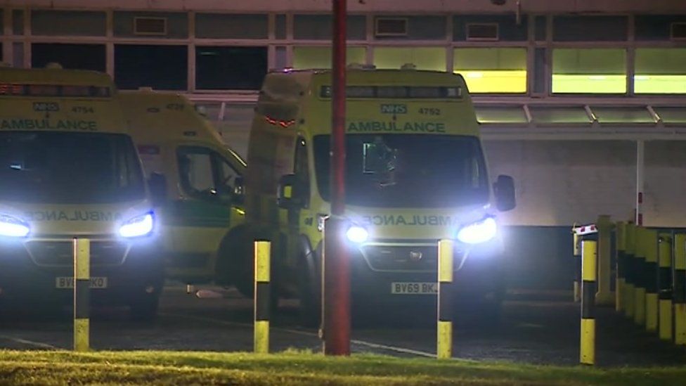 Waiting ambulances at City Hospital in Birmingham