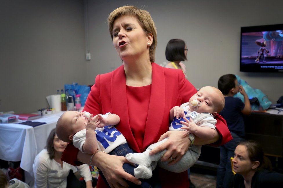 First Minister Nicola Sturgeon with 13-week-old twins Catherine and Sam Shepherd.