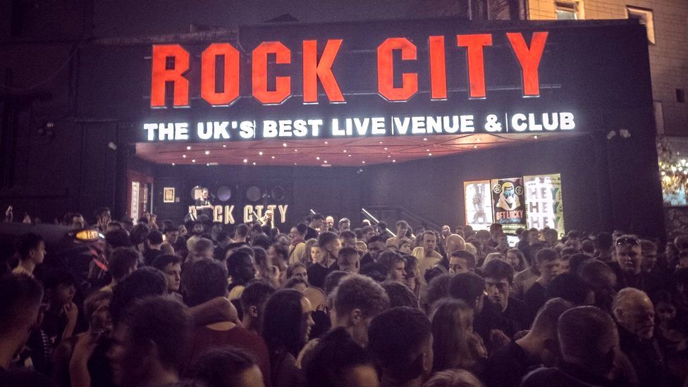 The evacuated crowd outside Rock City