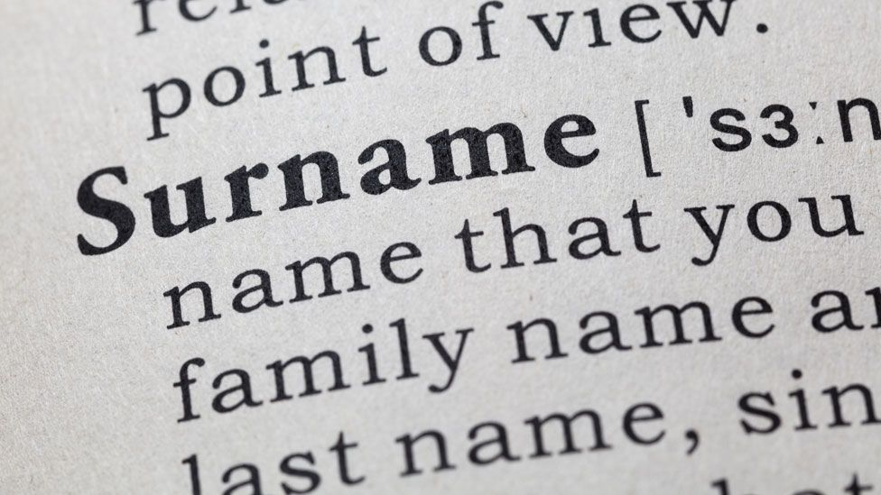The word surname as seen in a dictionary