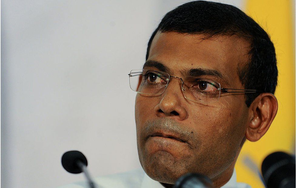 Former Maldivian president and presidential candidate Mohamed Nasheed speaks to the press in Male on 10 November 2013.