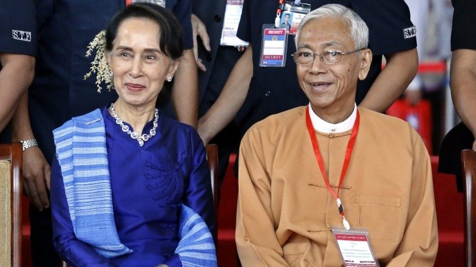 Aung San Suu Kyi and Myanmar President U Htin Kyaw (Feb 2018)