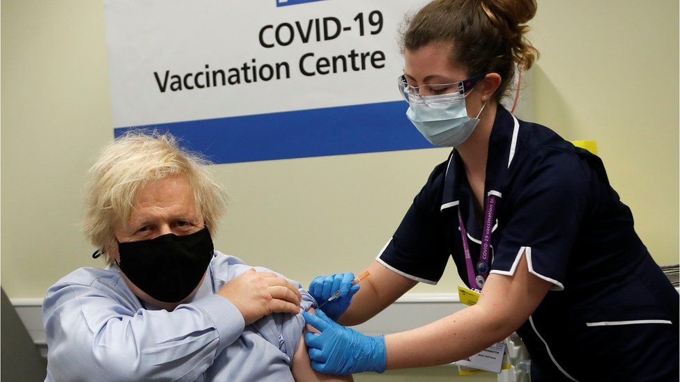 Prime Minister Boris Johnson receives the Oxford-AstraZeneca Covid vaccine last month