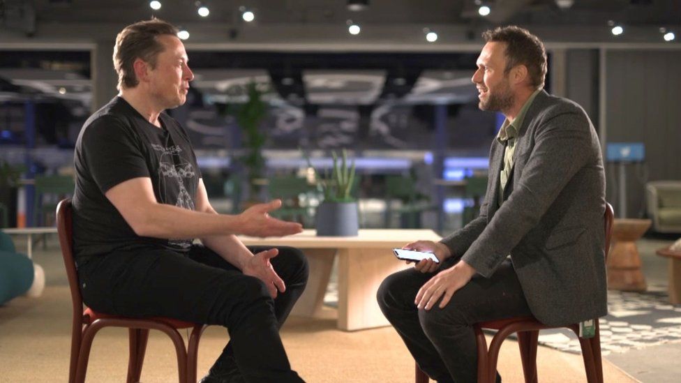 Elon Musk interviewed by the BBC's James Clayton.