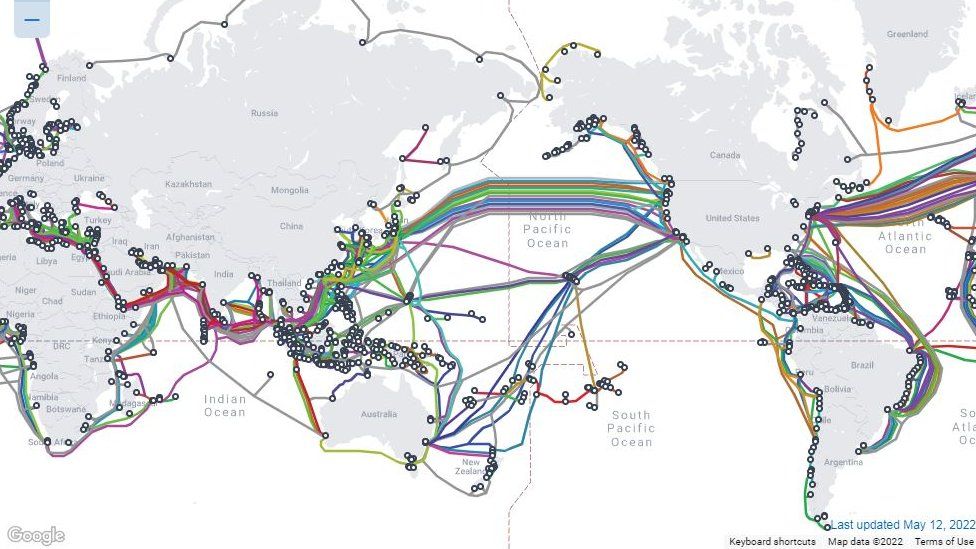 A Screen Grab Of Telegeography'S Interactive Map Of Internet Cables